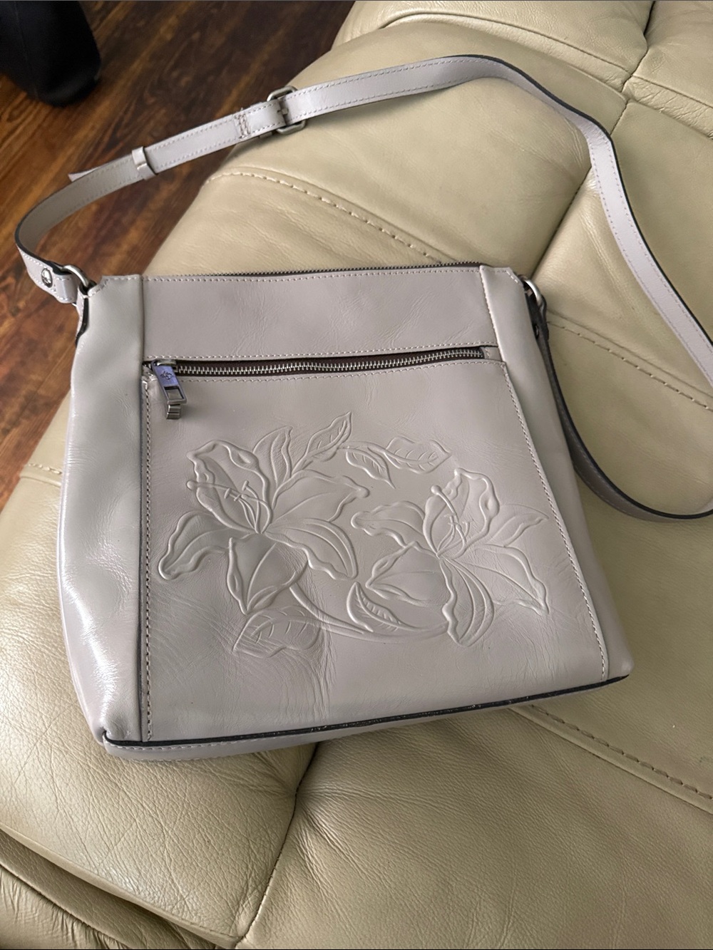 Patricia Nash Light Gray Floral Embossed Crossbody Bag